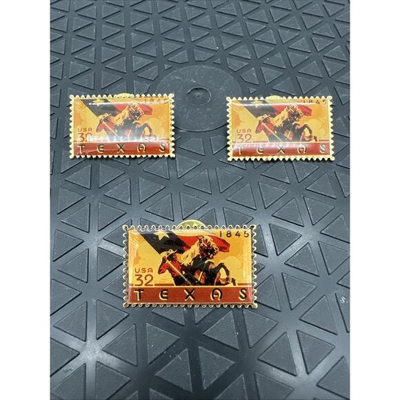 Lot If Three Vintage Texas Postage Stamp 1845 Lapel Pin - Picture 1 of 3